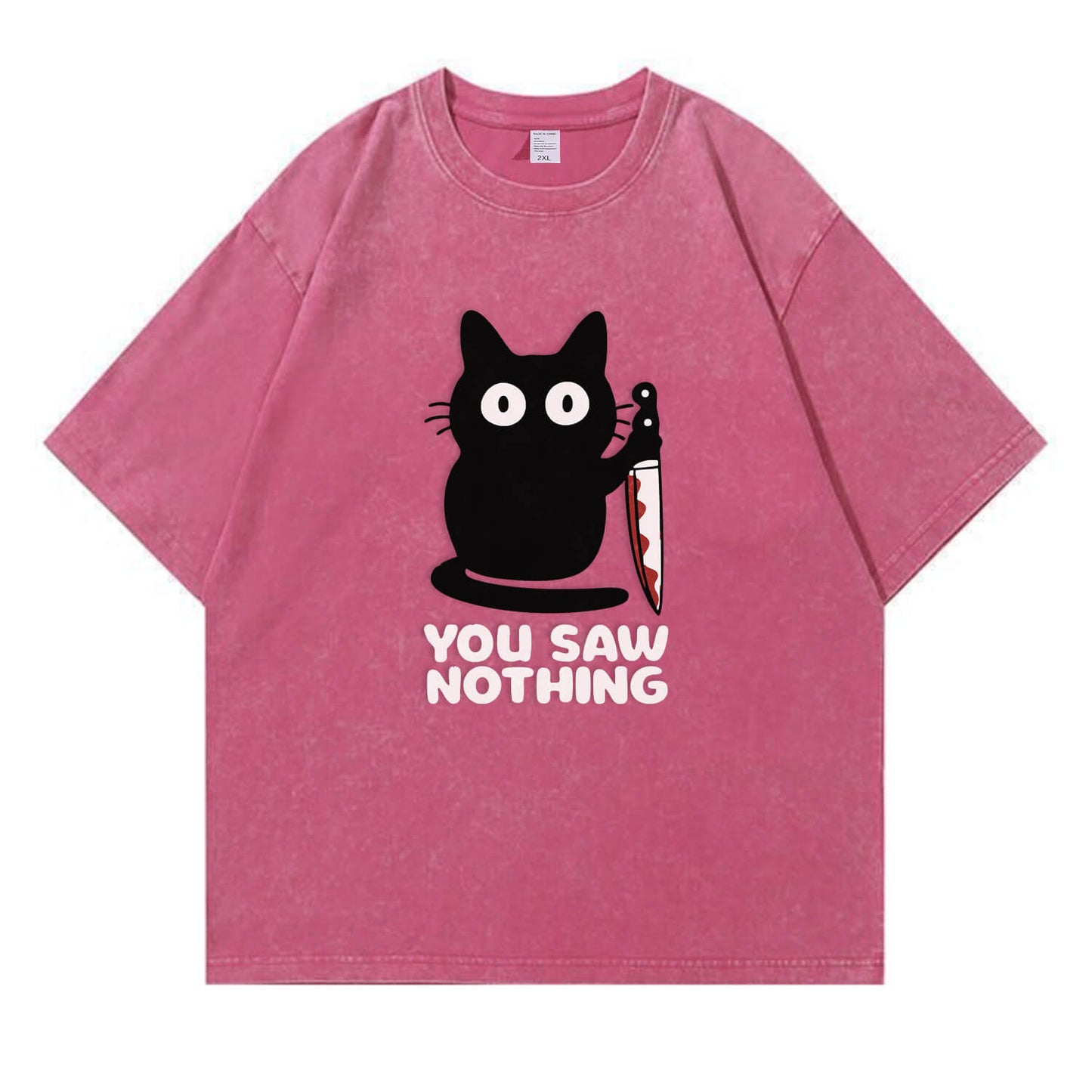 You Saw Nothing Black Cat Washed T-Shirt PT148