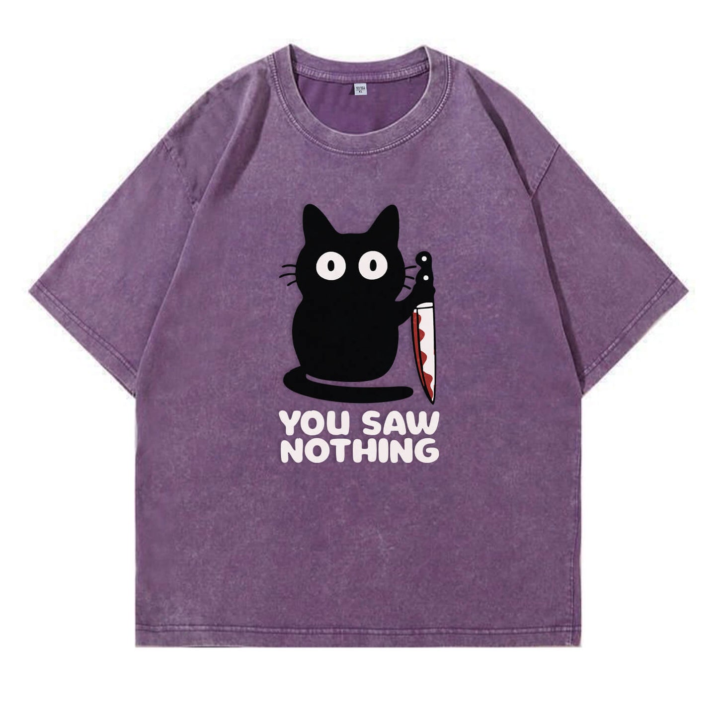 You Saw Nothing Black Cat Washed T-Shirt PT148