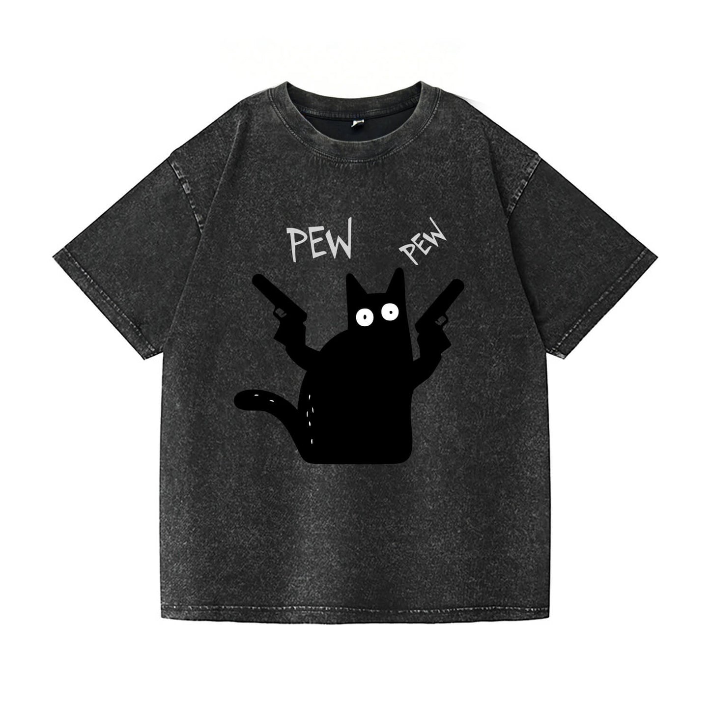 Pew Pew Black Cat Washed T-Shirt PT149