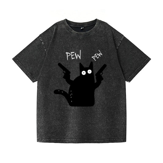 Pew Pew Black Cat Washed T-Shirt PT149