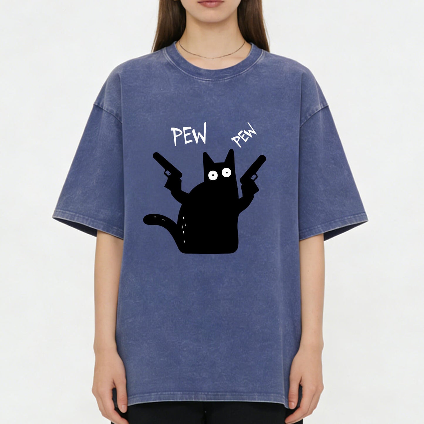 Pew Pew Black Cat Washed T-Shirt PT149