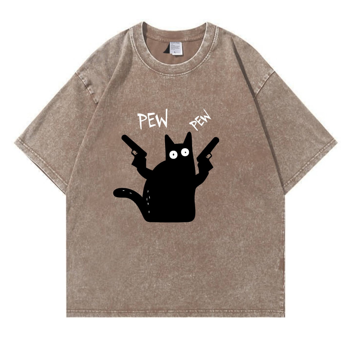 Pew Pew Black Cat Washed T-Shirt PT149