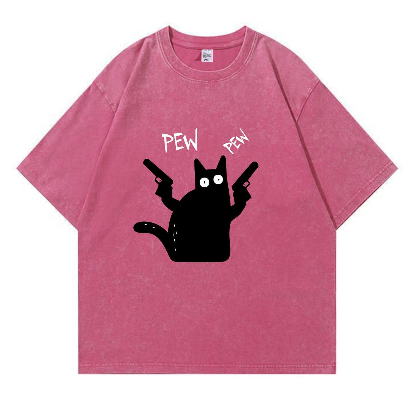 Pew Pew Black Cat Washed T-Shirt PT149