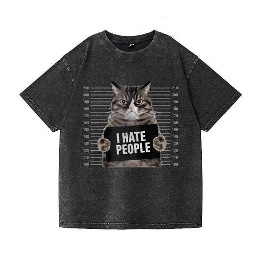 Cat Hate People Washed T-Shirt PT151