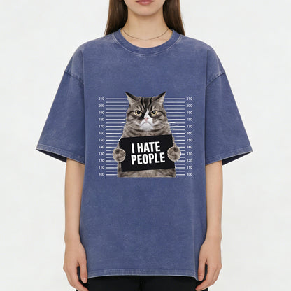 Cat Hate People Washed T-Shirt PT151