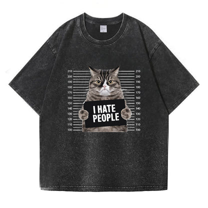 Cat Hate People Washed T-Shirt PT151
