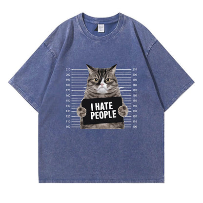 Cat Hate People Washed T-Shirt PT151