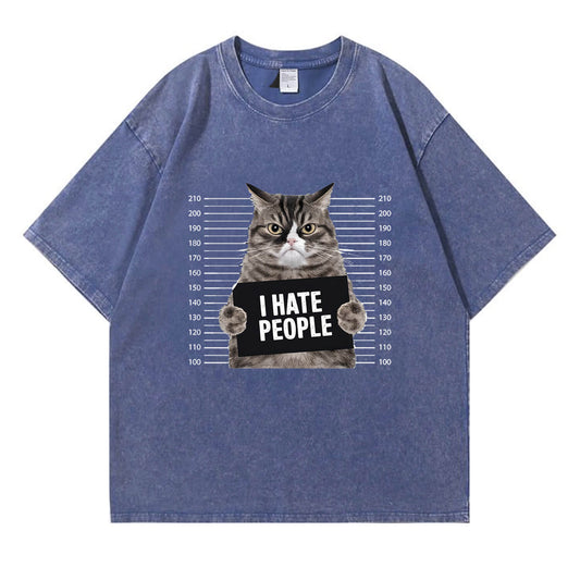 Cat Hate People Washed T-Shirt PT151