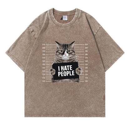Cat Hate People Washed T-Shirt PT151