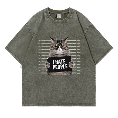 Cat Hate People Washed T-Shirt PT151