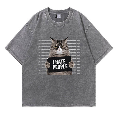 Cat Hate People Washed T-Shirt PT151