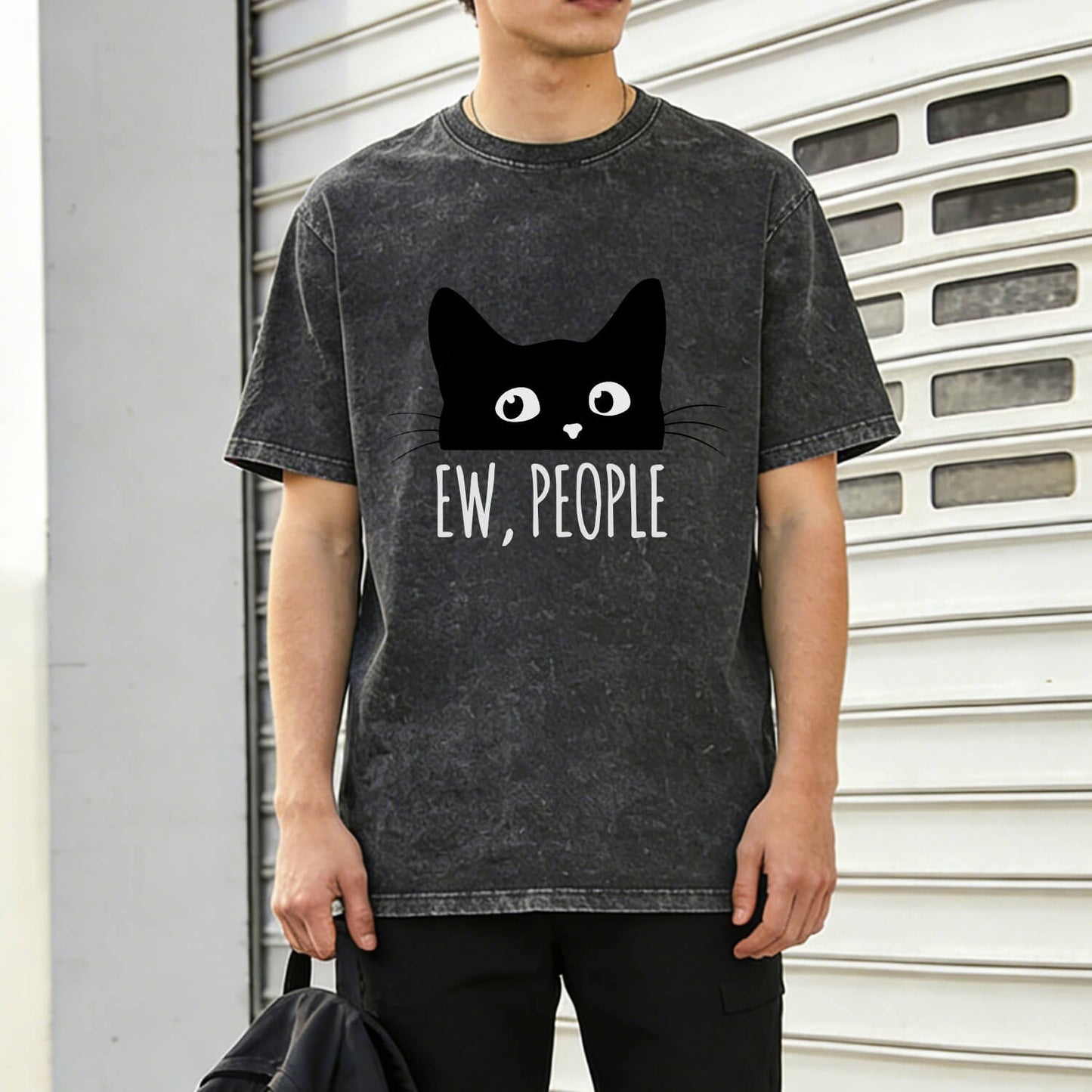 Ew People Black Cat Washed T-Shirt PT152