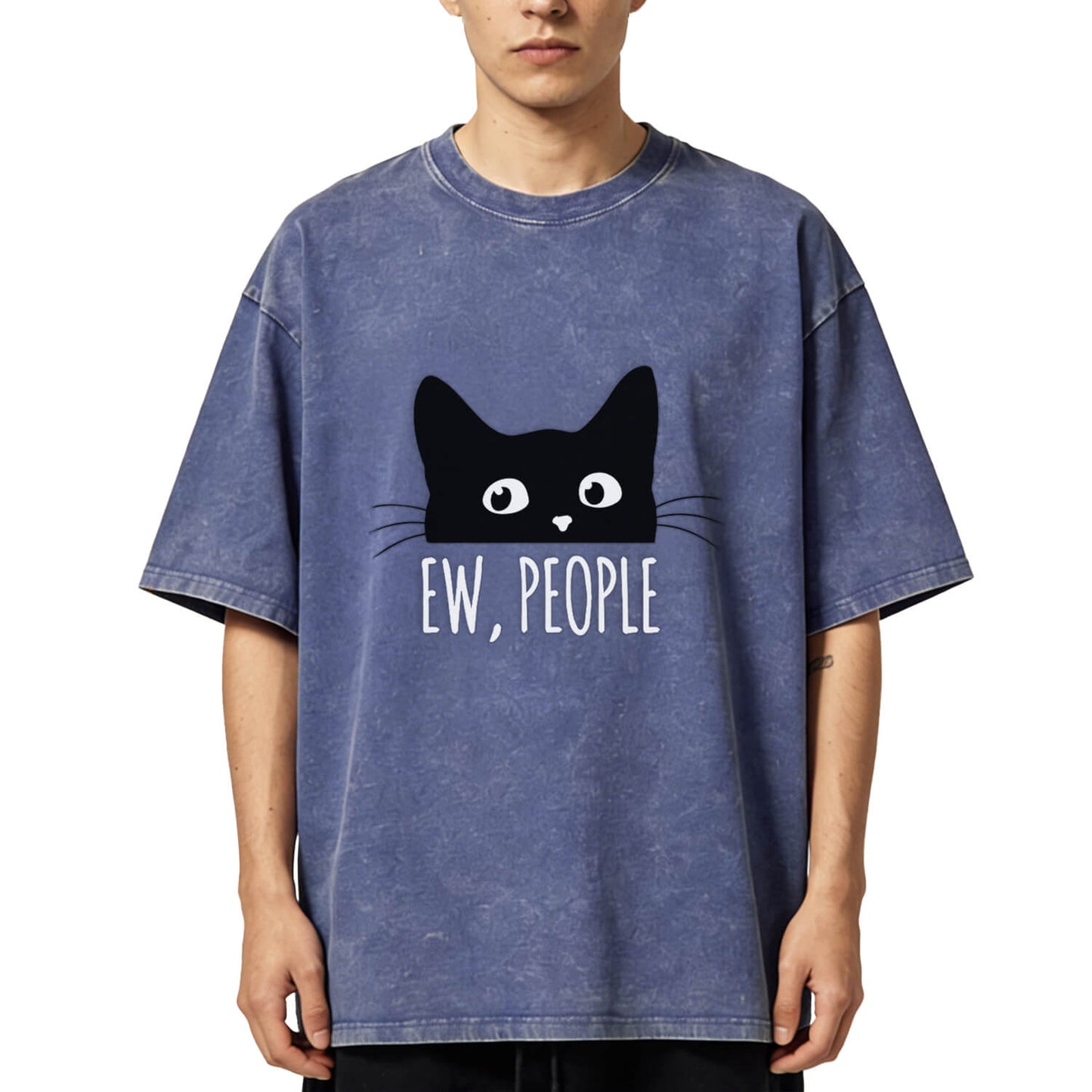 Ew People Black Cat Washed T-Shirt PT152