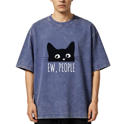 Ew People Black Cat Washed T-Shirt PT152