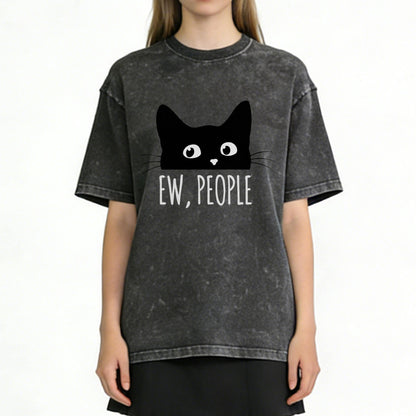 Ew People Black Cat Washed T-Shirt PT152