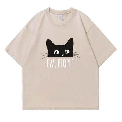 Ew People Black Cat Washed T-Shirt PT152
