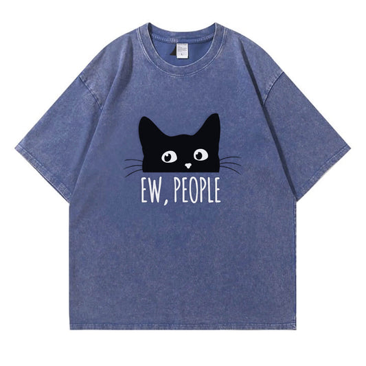 Ew People Black Cat Washed T-Shirt PT152