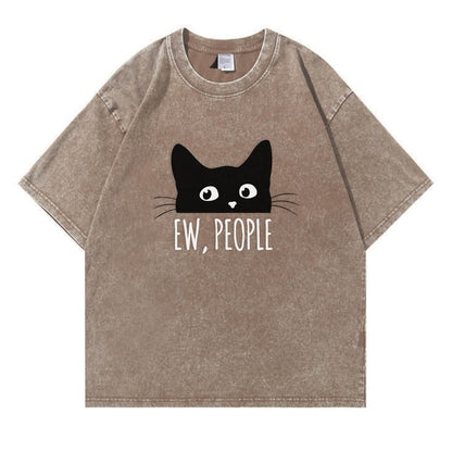 Ew People Black Cat Washed T-Shirt PT152