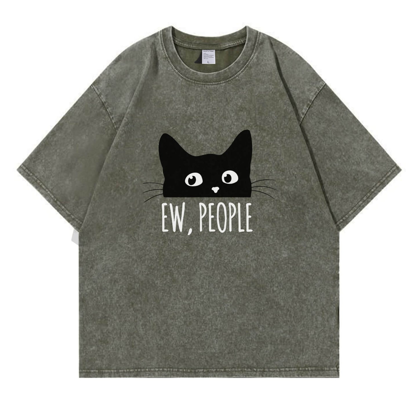 Ew People Black Cat Washed T-Shirt PT152