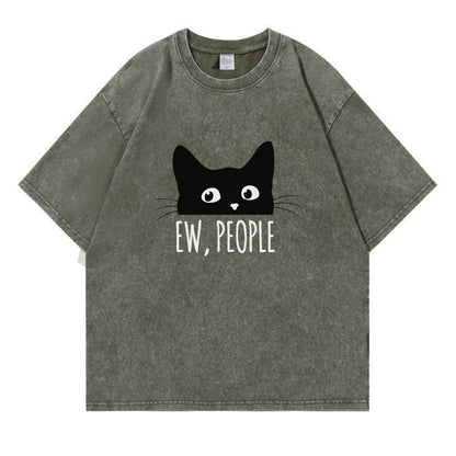 Ew People Black Cat Washed T-Shirt PT152