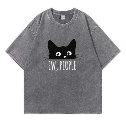 Ew People Black Cat Washed T-Shirt PT152