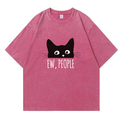 Ew People Black Cat Washed T-Shirt PT152