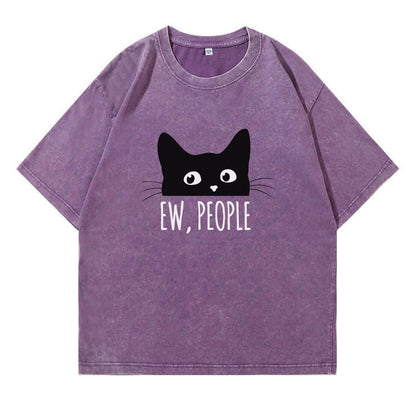 Ew People Black Cat Washed T-Shirt PT152