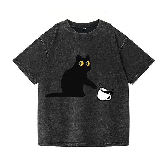 Cat Spilled Coffee Washed T-Shirt PT153