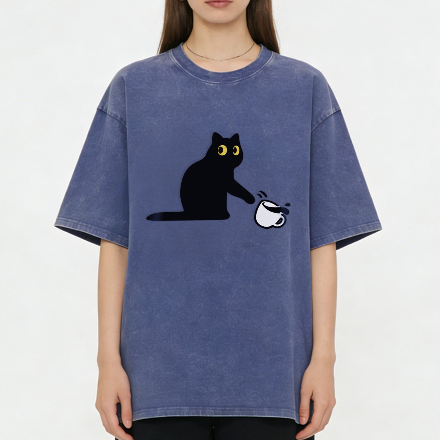 Cat Spilled Coffee Washed T-Shirt PT153