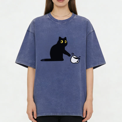 Cat Spilled Coffee Washed T-Shirt PT153