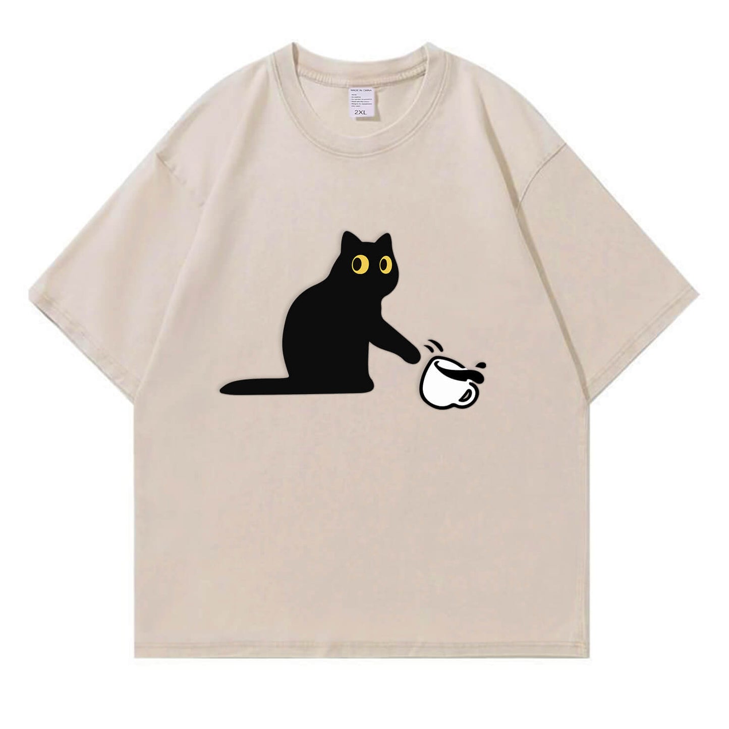 Cat Spilled Coffee Washed T-Shirt PT153