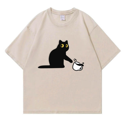 Cat Spilled Coffee Washed T-Shirt PT153