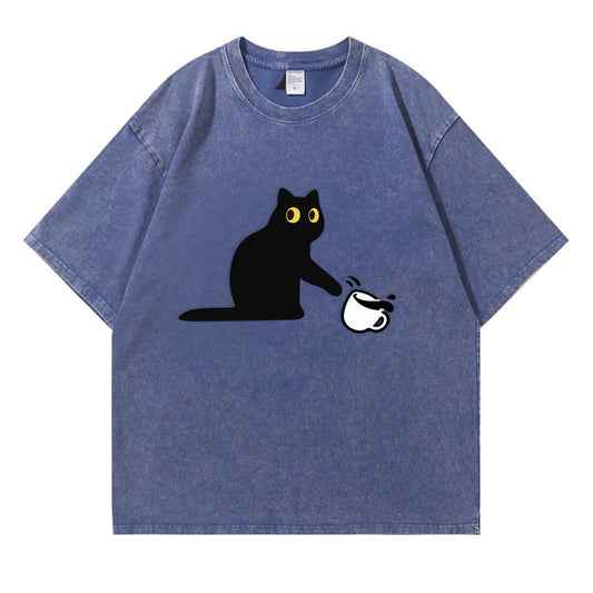 Cat Spilled Coffee Washed T-Shirt PT153