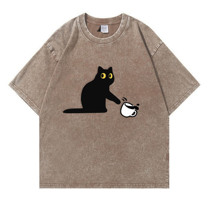 Cat Spilled Coffee Washed T-Shirt PT153