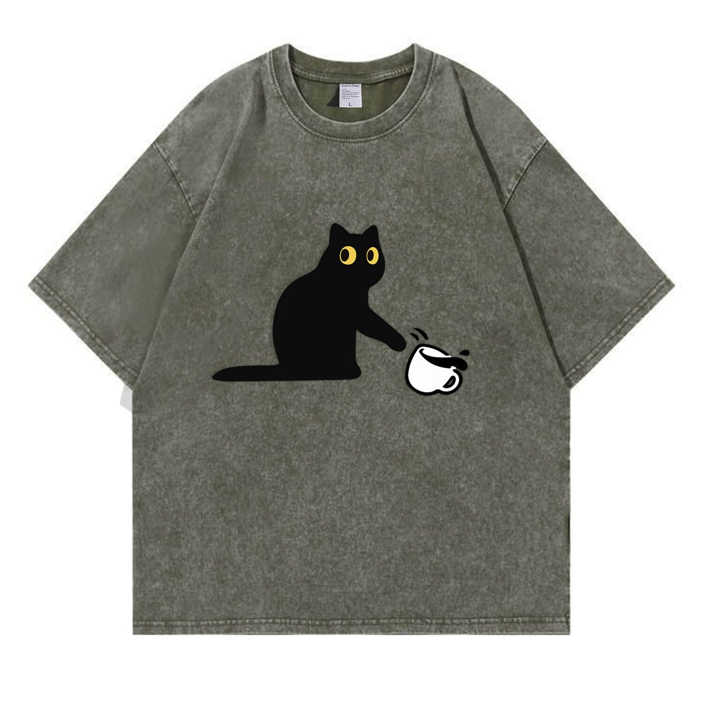 Cat Spilled Coffee Washed T-Shirt PT153