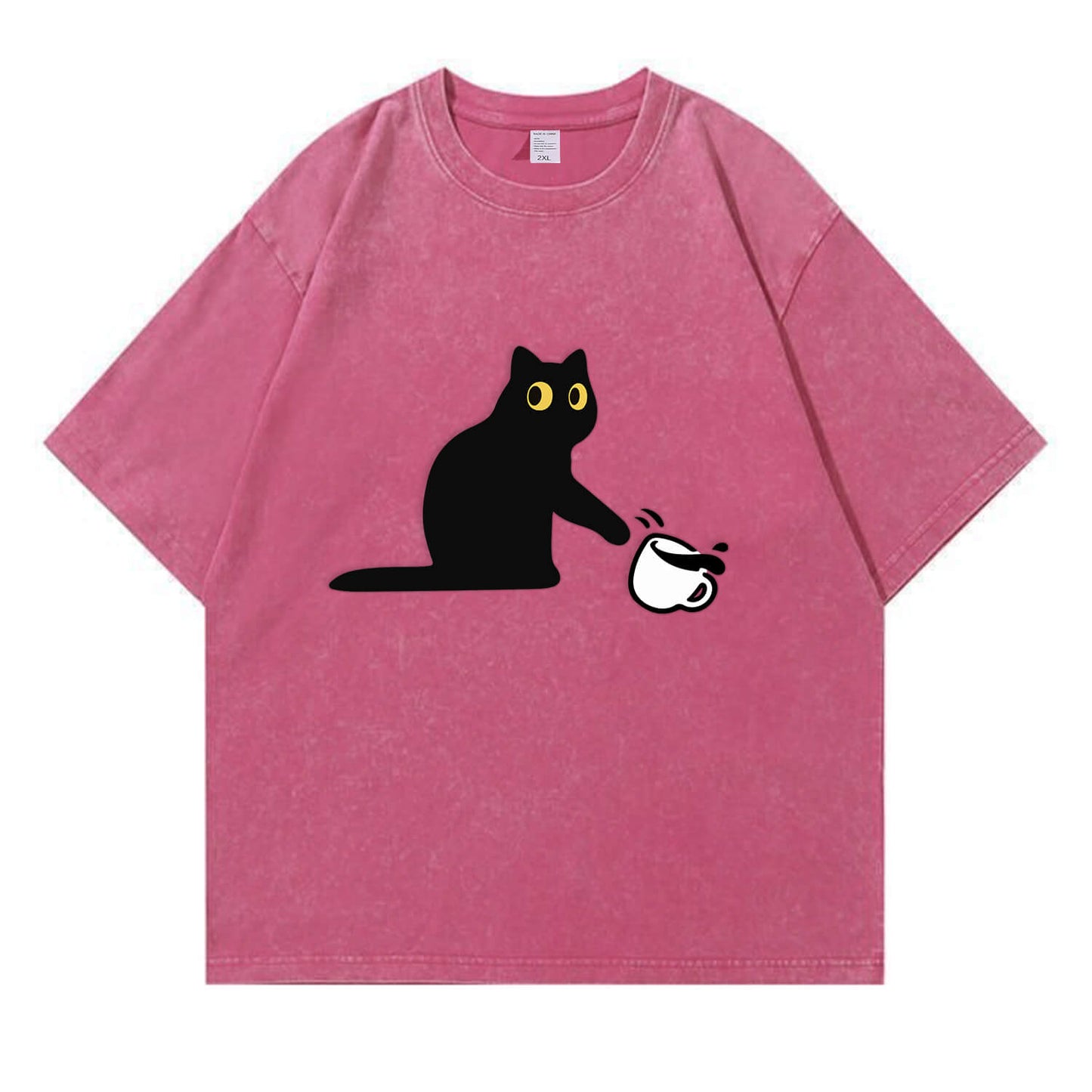 Cat Spilled Coffee Washed T-Shirt PT153