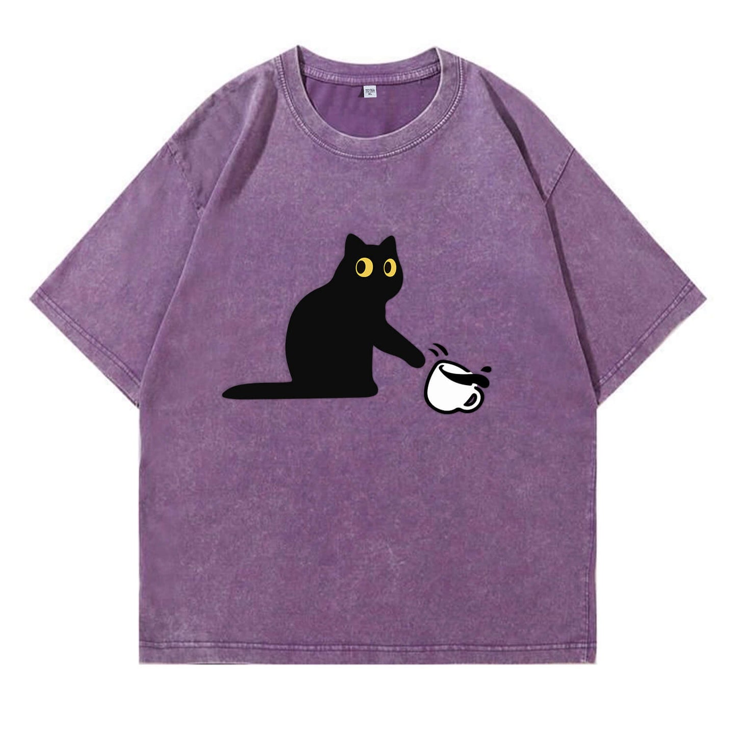 Cat Spilled Coffee Washed T-Shirt PT153