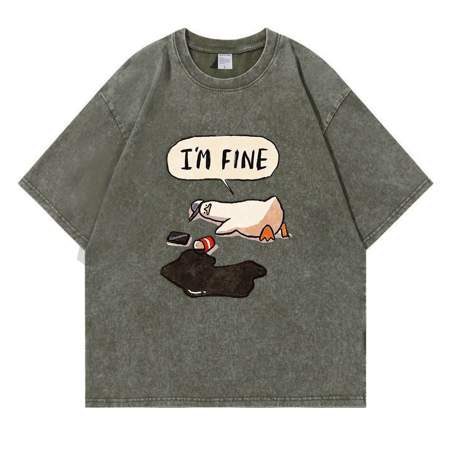I'm Fine Duck Washed T-Shirt PT159