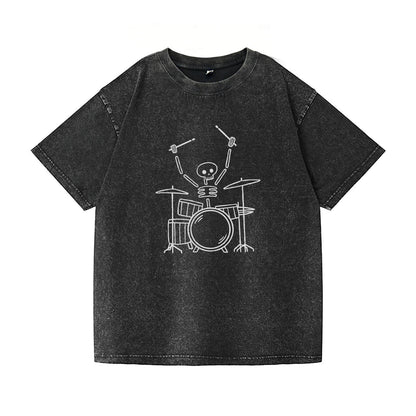 Skeleton Drummer Washed T-Shirt PT168