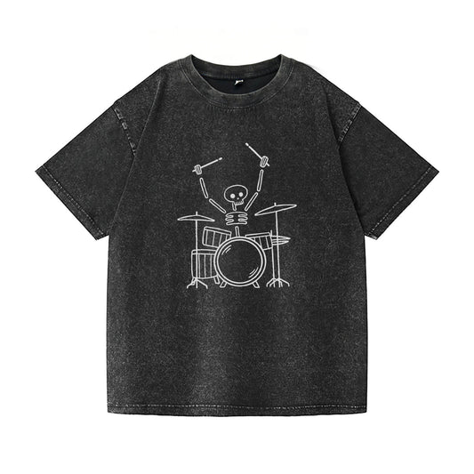 Skeleton Drummer Washed T-Shirt PT168