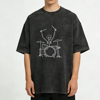 Skeleton Drummer Washed T-Shirt PT168