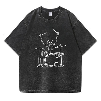 Skeleton Drummer Washed T-Shirt PT168