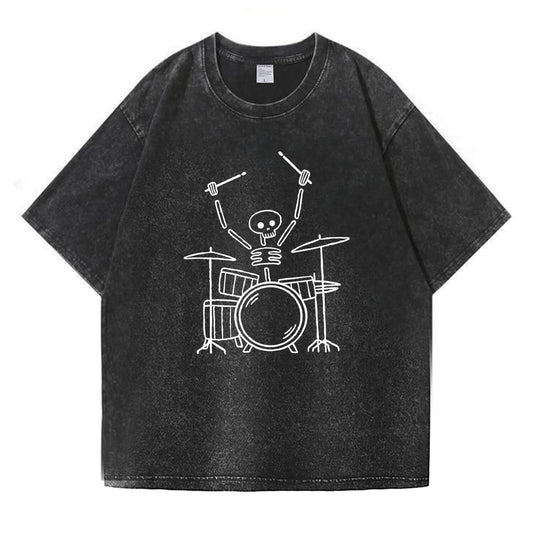 Skeleton Drummer Washed T-Shirt PT168