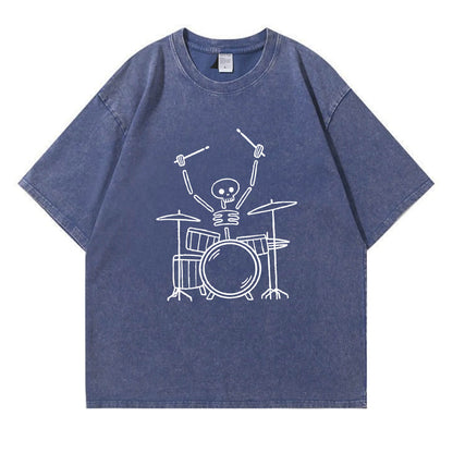 Skeleton Drummer Washed T-Shirt PT168