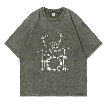 Skeleton Drummer Washed T-Shirt PT168