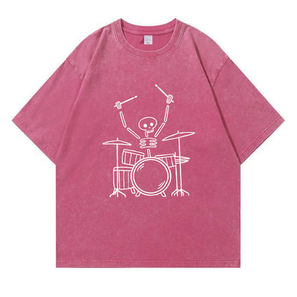 Skeleton Drummer Washed T-Shirt PT168