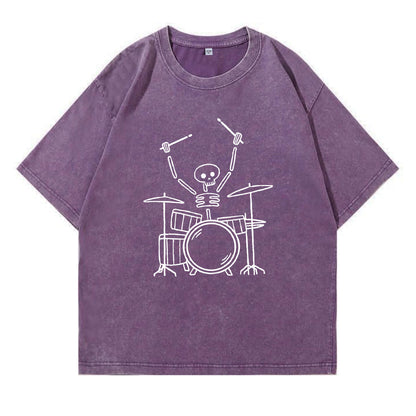 Skeleton Drummer Washed T-Shirt PT168