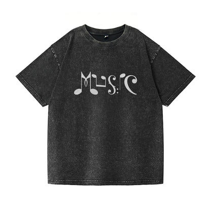 Musical Note Art “MUSIC” Washed T-Shirt PT169