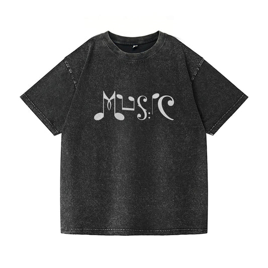Musical Note Art “MUSIC” Washed T-Shirt PT169