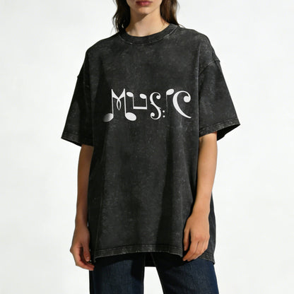 Musical Note Art “MUSIC” Washed T-Shirt PT169